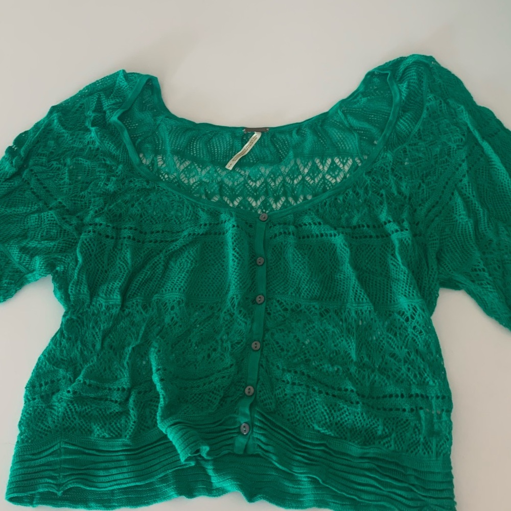 Free People Green Crochet Crop Top